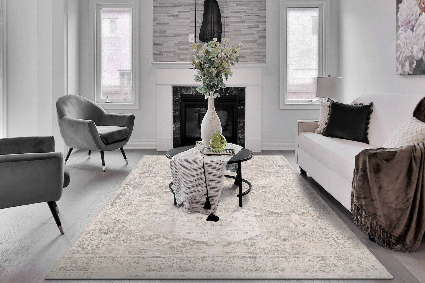 Quartz Transitional Ivory Distressed Medium Pile Rug