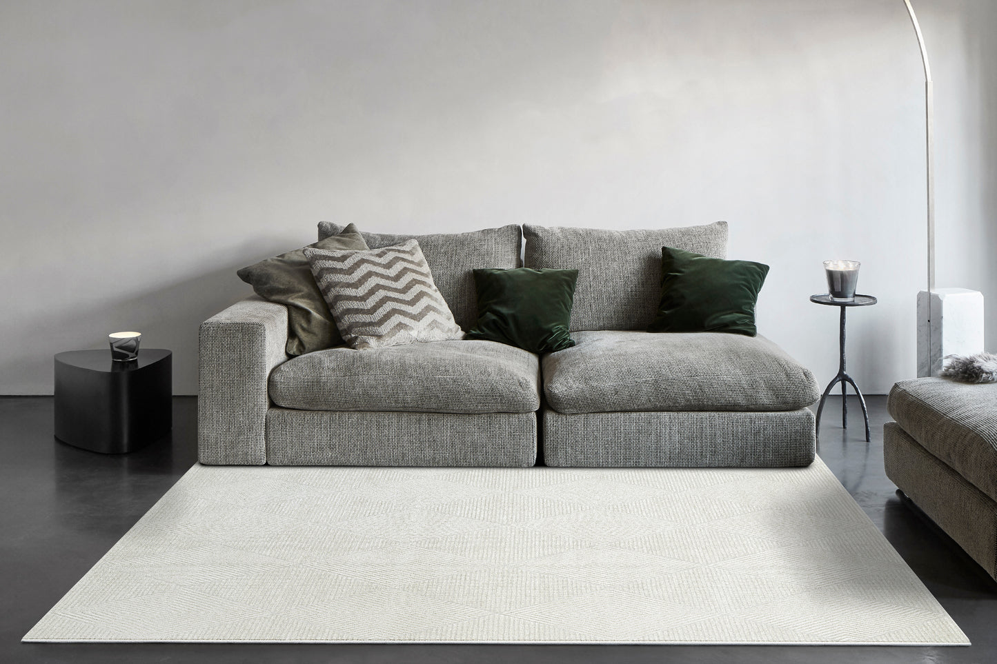 Quin Modern Ivory Geometric High-Low Rug