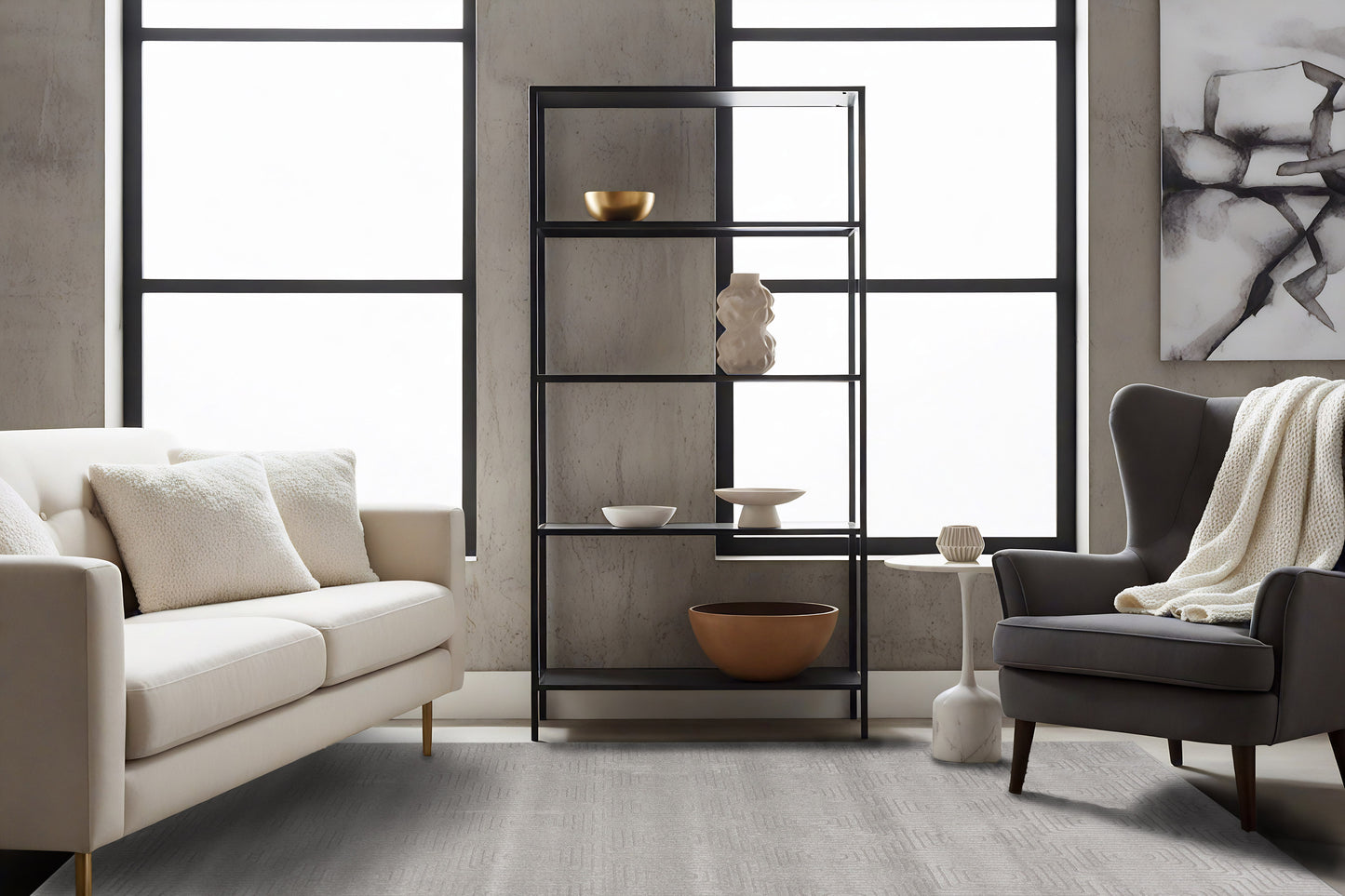 Quin Modern Light Grey Geometric High-Low Rug