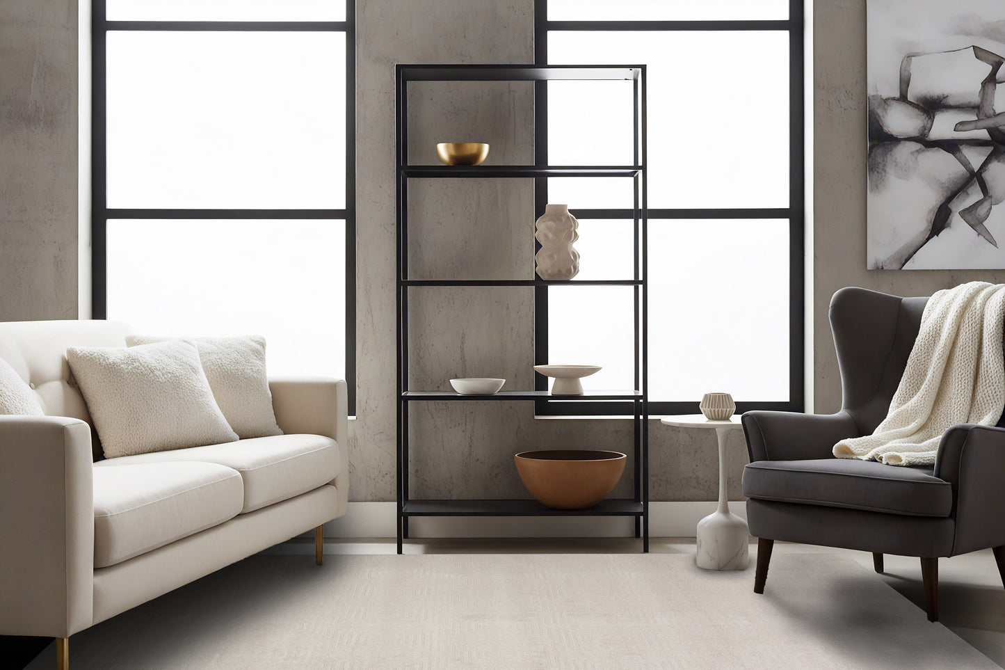 Quin Modern Ivory Geometric High-Low Rug