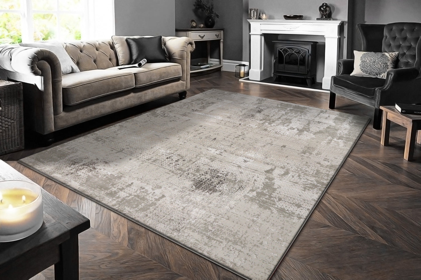 Renaissance Modern Ivory/Grey Abstract Medium Pile Rug