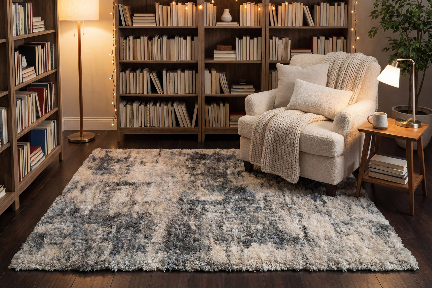 Reverie Contemporary Cream/Grey Geometric High Pile Rug