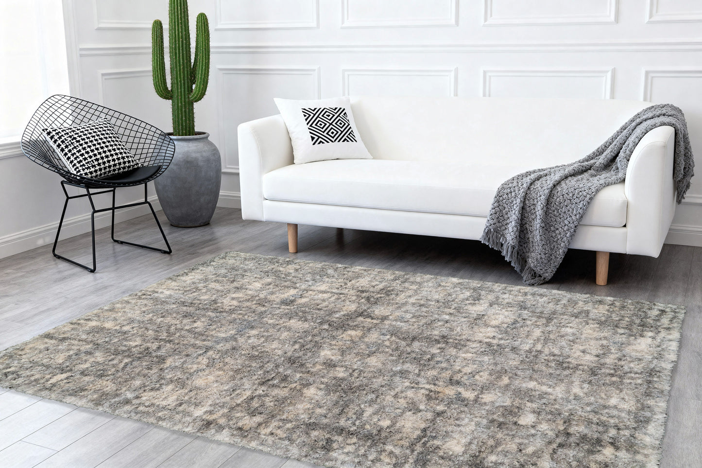 Reverie Contemporary Cream/Grey Geometric High Pile Rug