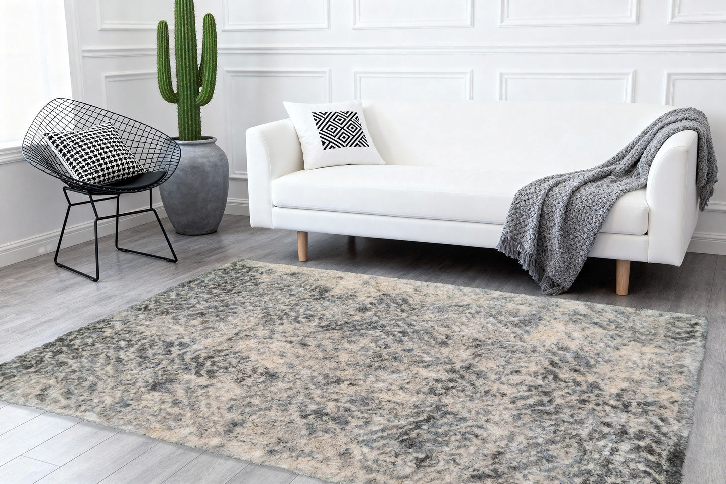 Reverie Contemporary Cream/Grey Geometric High Pile Rug