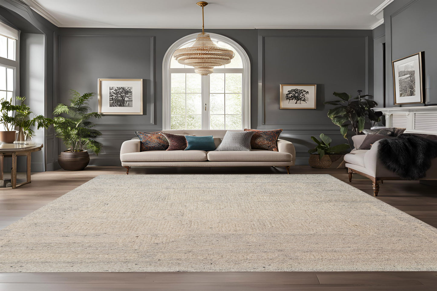 Teak Modern Silver Abstract Medium Pile Rug