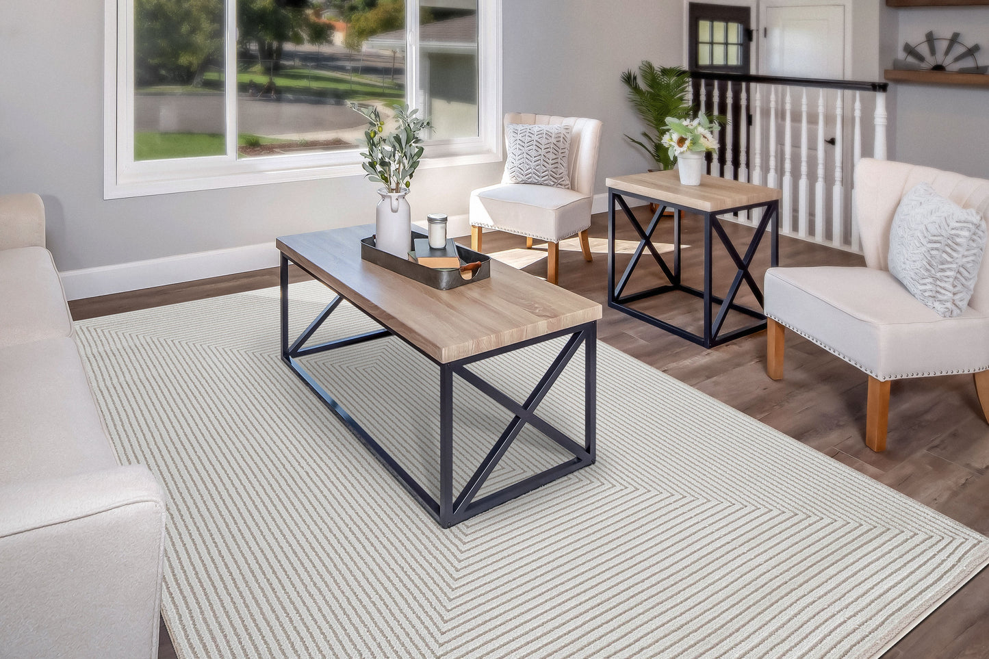 Timeless Modern Beige Geometric Medium Pile Rug