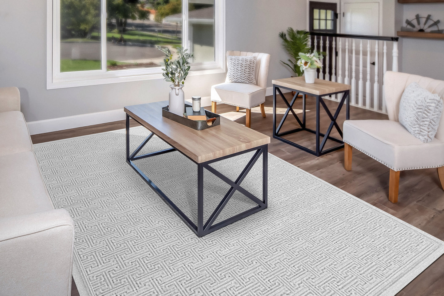 Timeless Modern Grey Geometric Medium Pile Rug