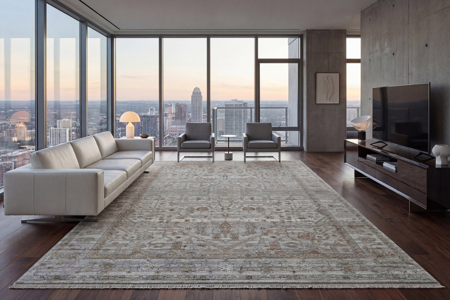 Trevi Transitional Grey/Cream Medallion Medium Pile Rug