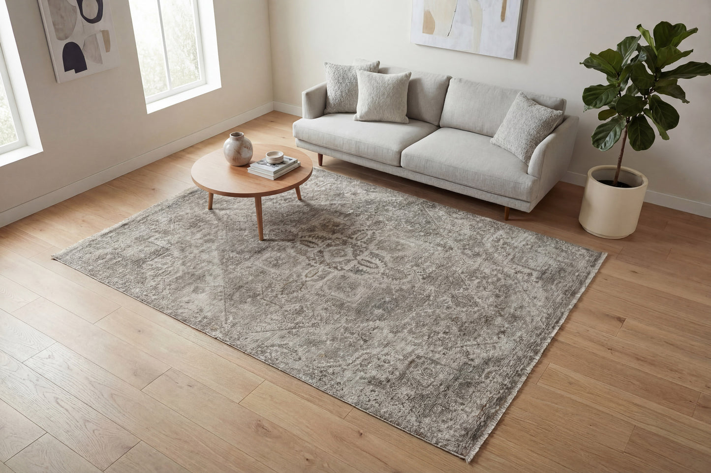 Valeria Transitional Ivory/Beige/Multi Medallion Medium Pile Rug