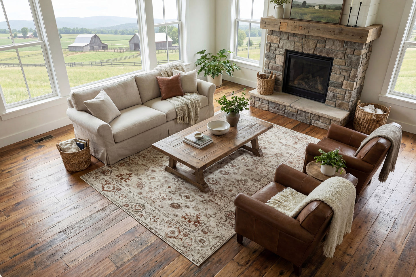 Venedik Traditional Cream/Terra Floral Medium Pile Rug