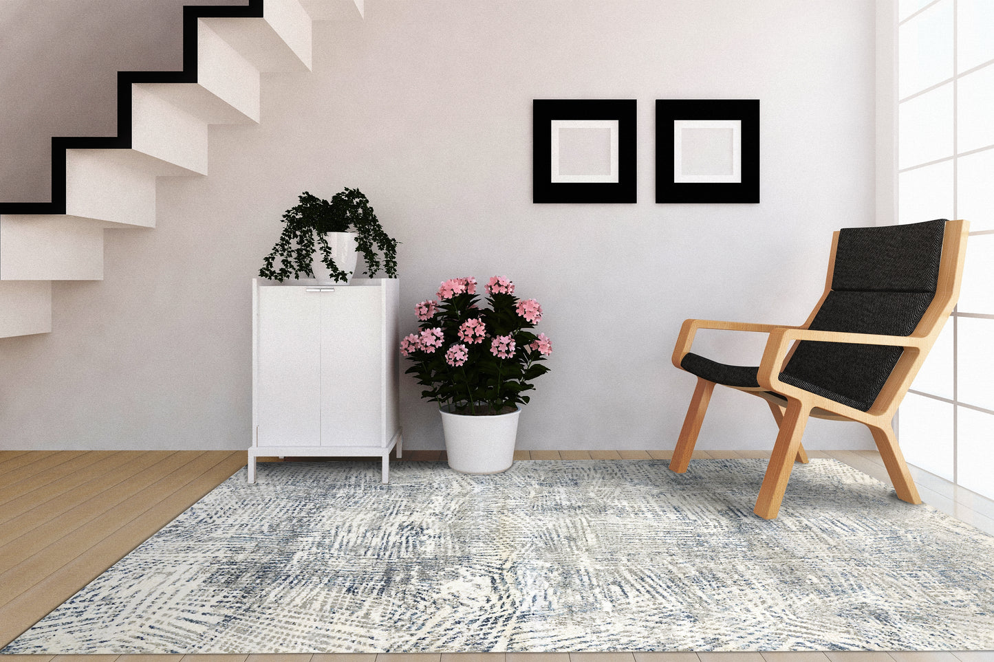 Zen Contemporary Grey/Blue Abstract Medium Pile Rug