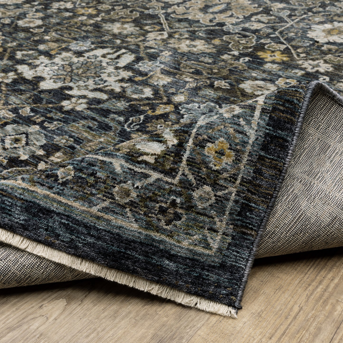 Aberdeen Floral Blue/ Blue Oriental Cut Pile Rug