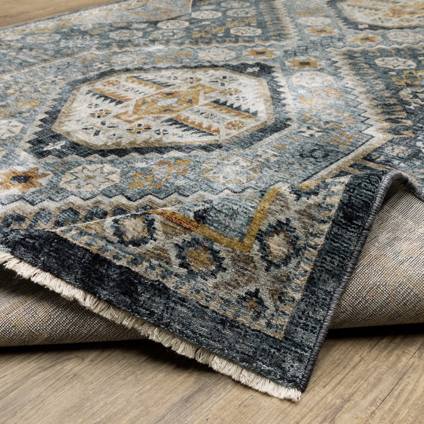 Aberdeen Floral Blue/ Ivory Oriental Cut Pile Rug