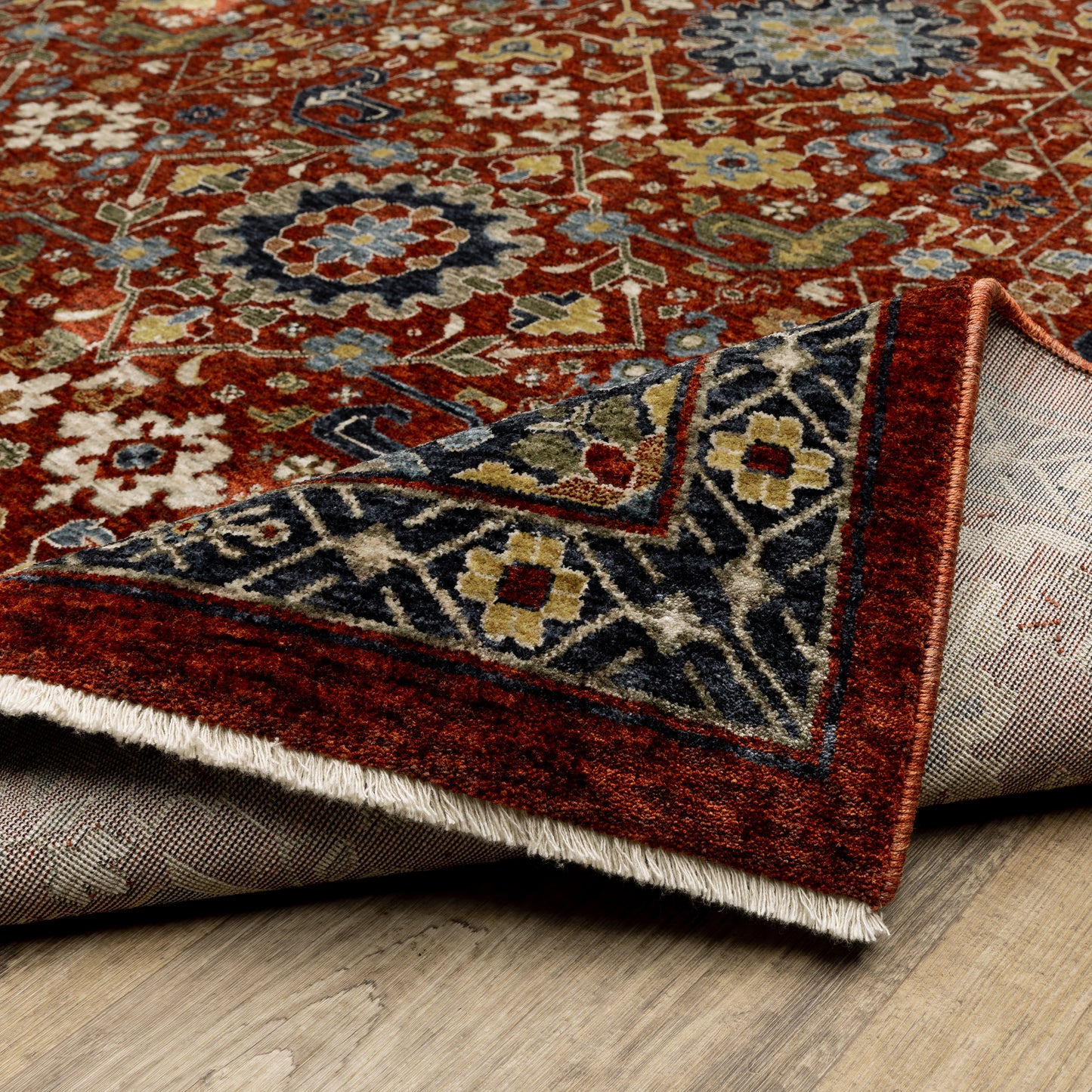 Aberdeen Floral Red/ Multi Oriental Cut Pile Rug