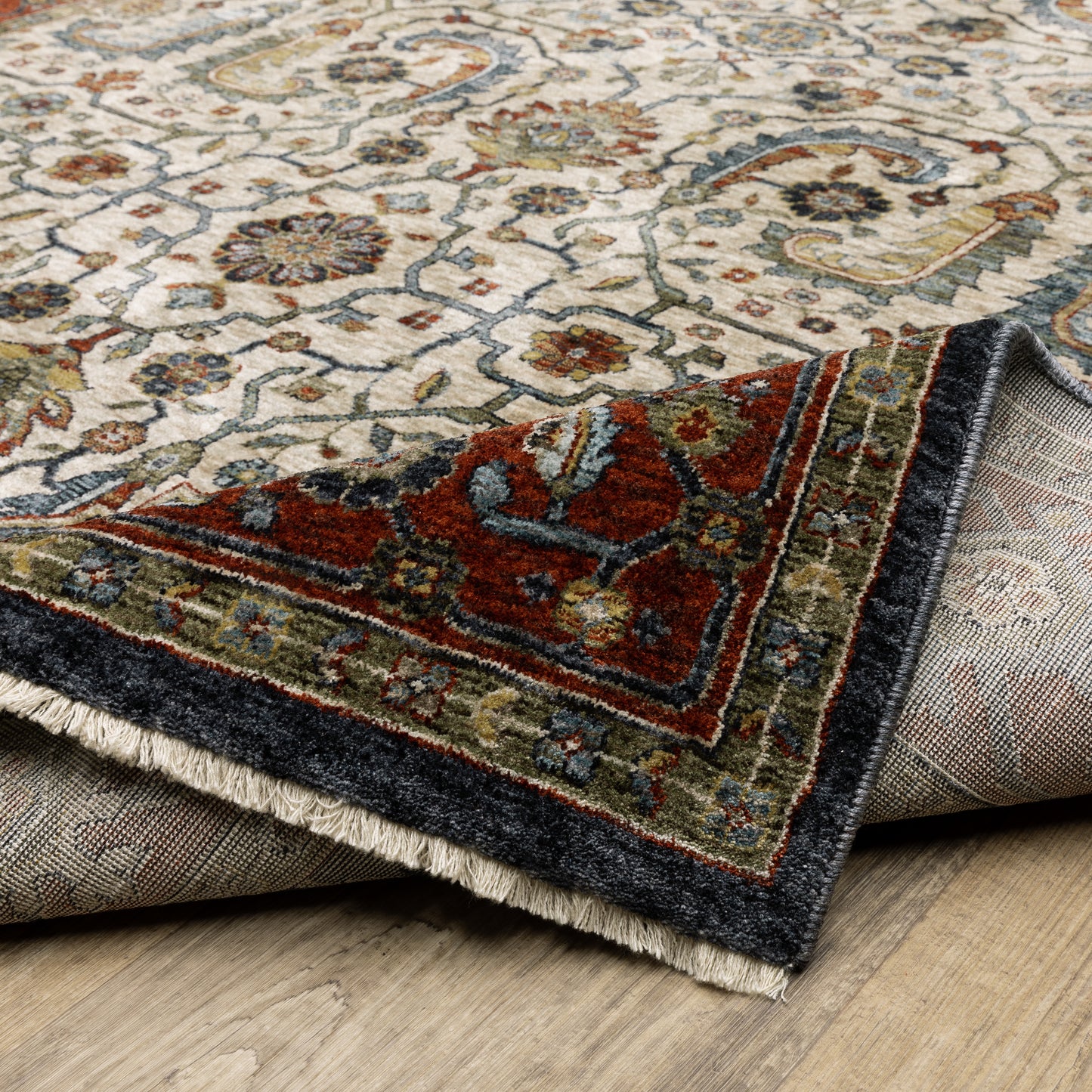 Aberdeen Floral Ivory/ Red Oriental Cut Pile Rug