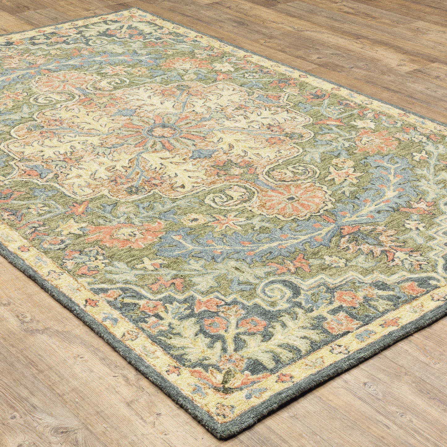 Alfresco Medallion Blue/ Green Oriental Loop Pile Rug