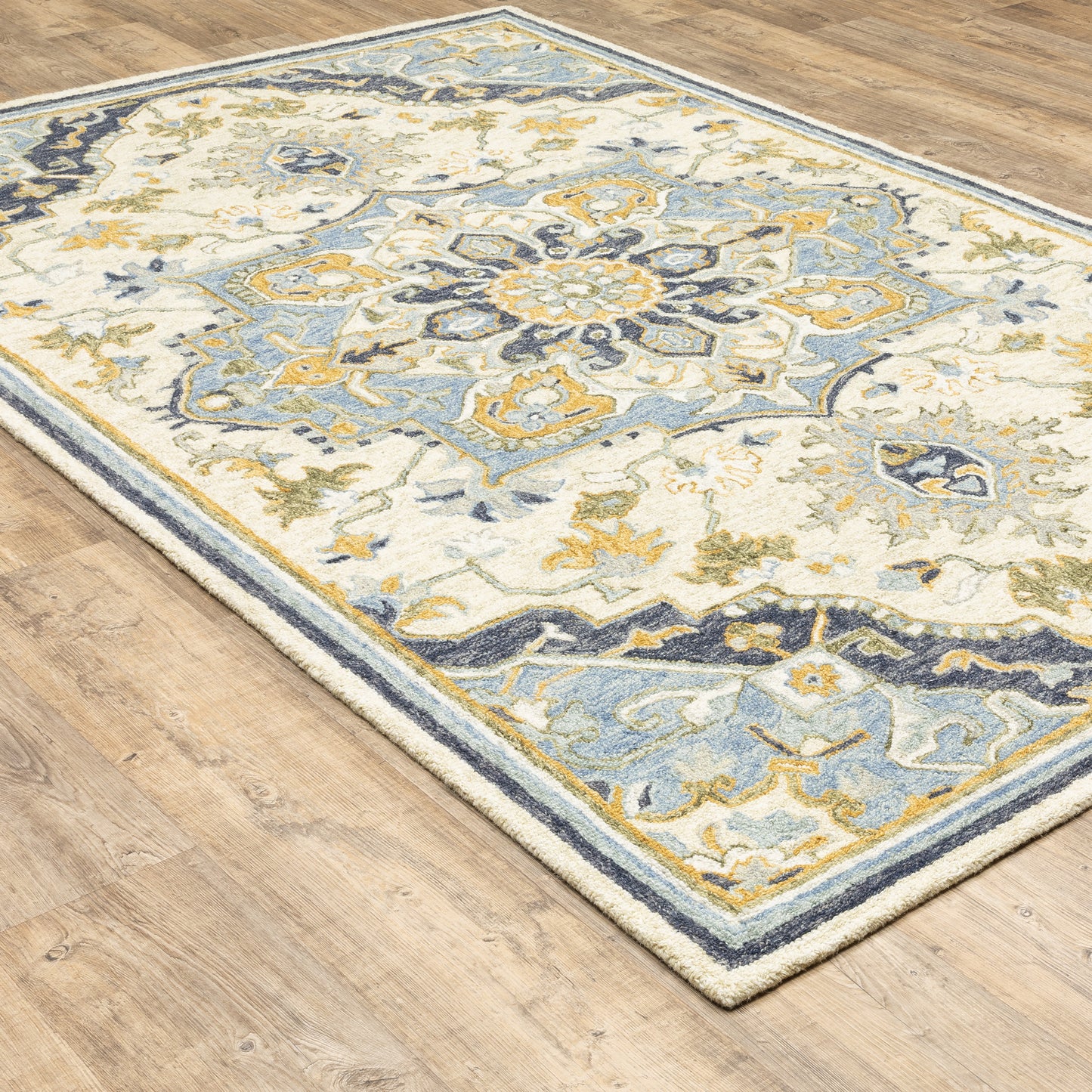 Alfresco Medallion Blue/ Ivory Oriental Loop Pile Rug