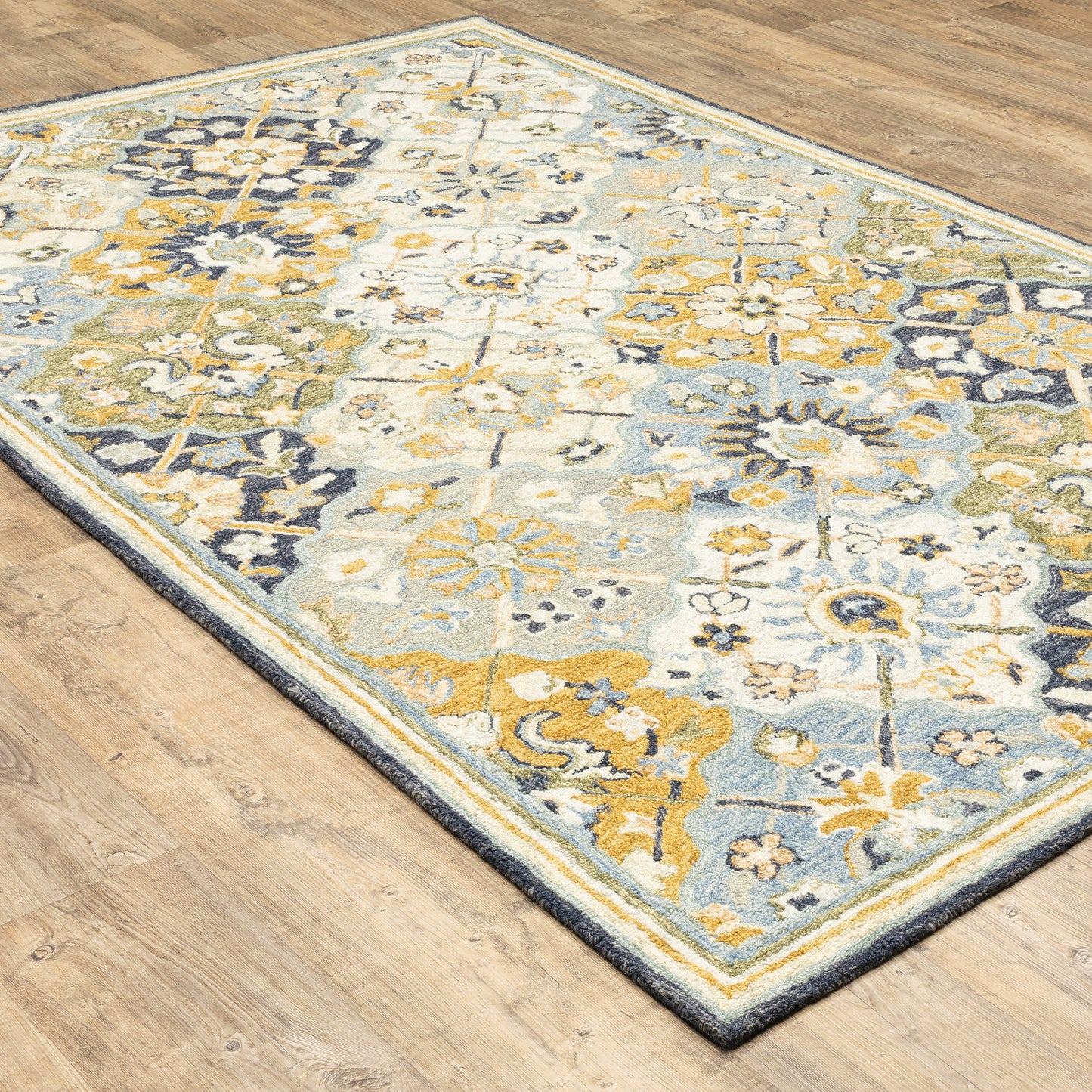 Alfresco Floral Blue/ Gold Trefoil Loop Pile Rug