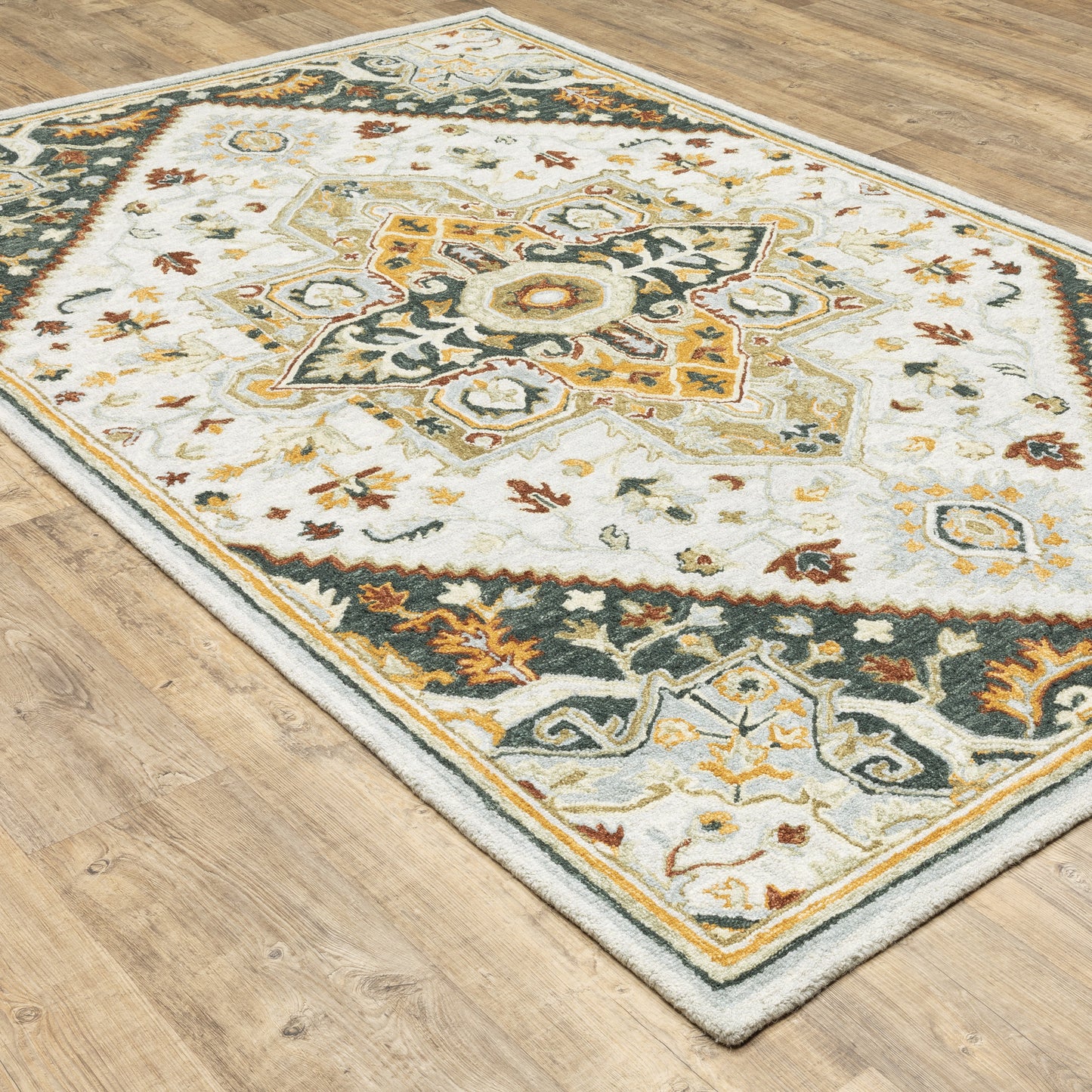 Alfresco Medallion Ivory/ Charcoal Oriental Loop Pile Rug
