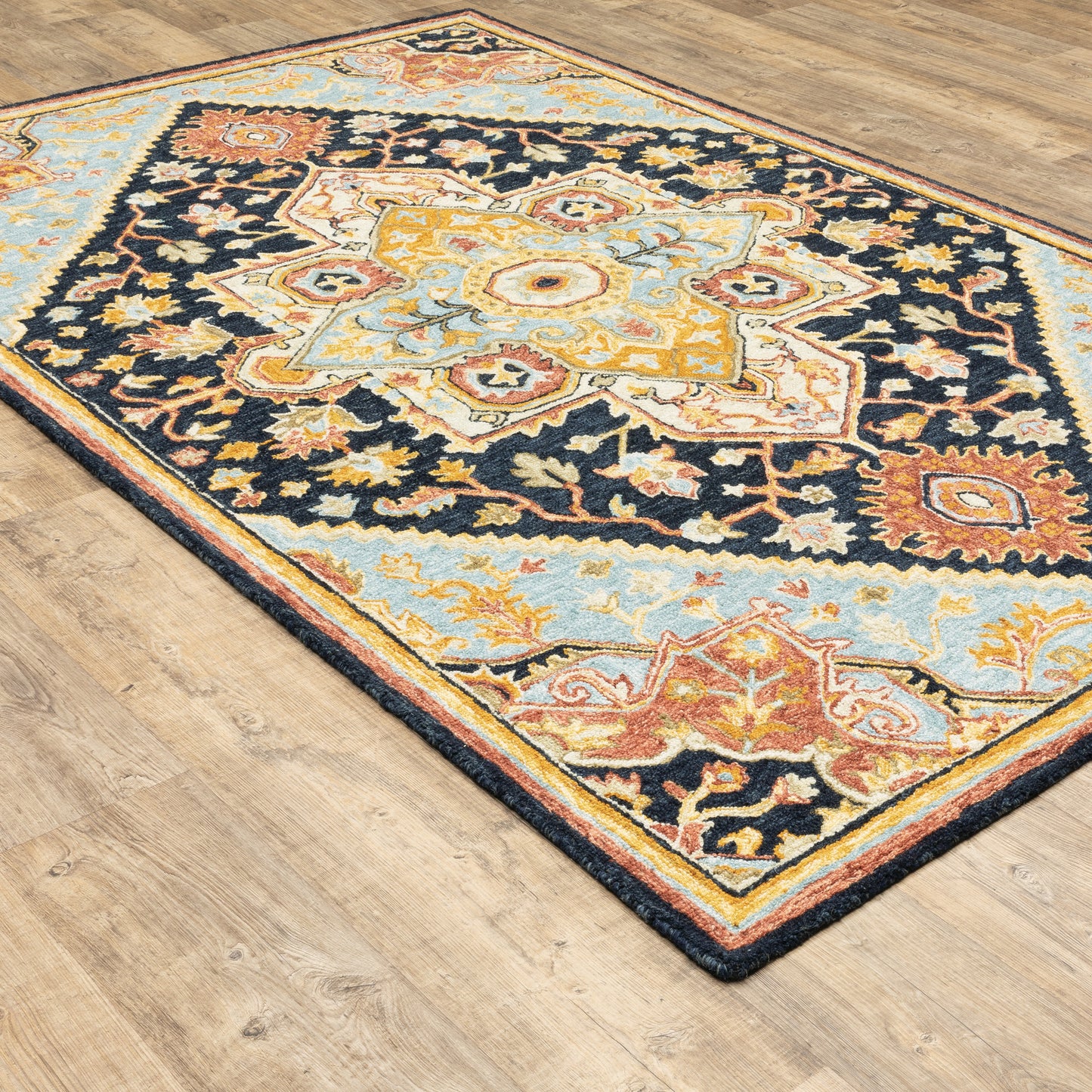 Alfresco Medallion Navy/ Rust Oriental Loop Pile Rug