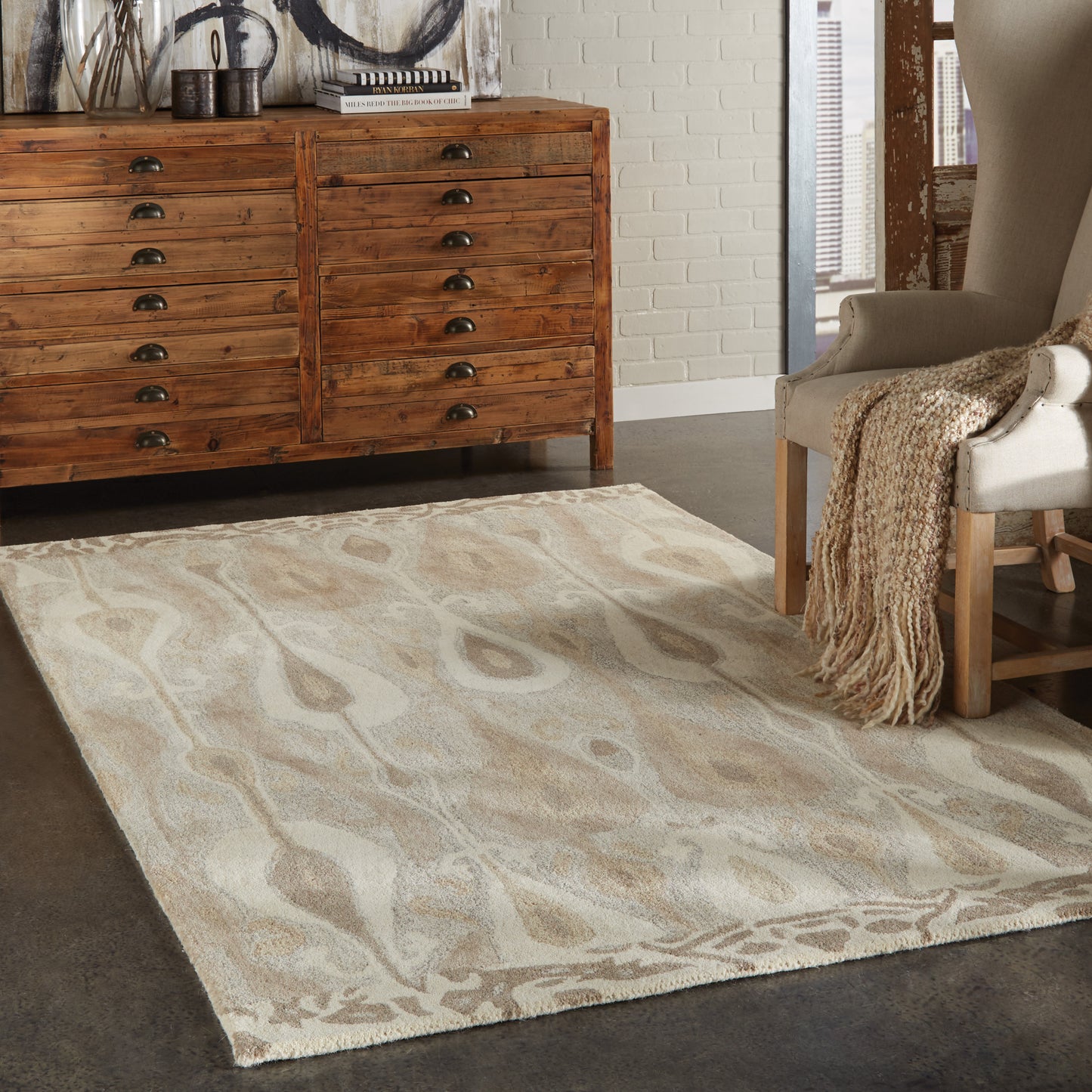 Anastasia Abstract Ash/ Sand Ikat Cut Pile Rug
