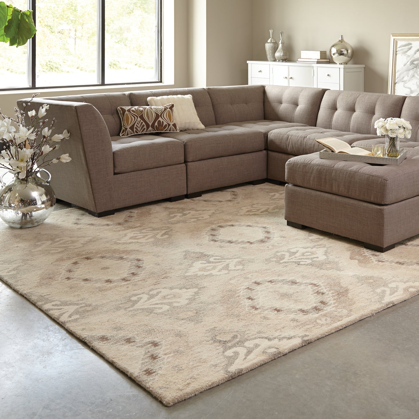 Anastasia Abstract Sand/ Ivory Ikat Cut Pile Rug