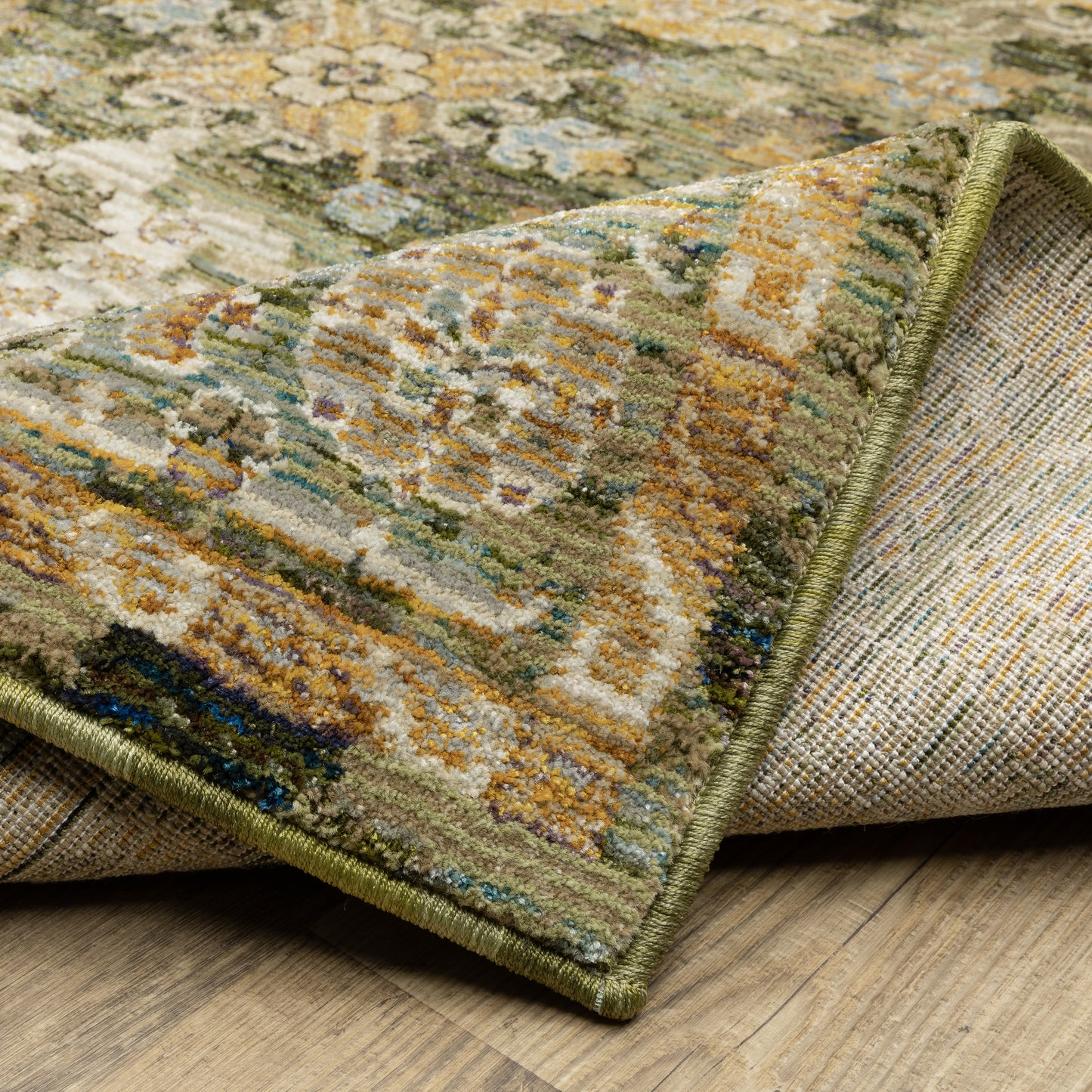 Andorra Distressed Green/ Gold Floral Cut Pile Rug