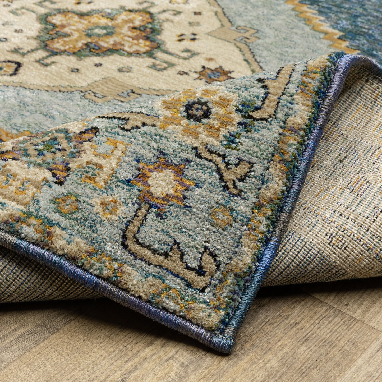 Andorra Medallion Blue/ Gold Oriental Cut Pile Rug