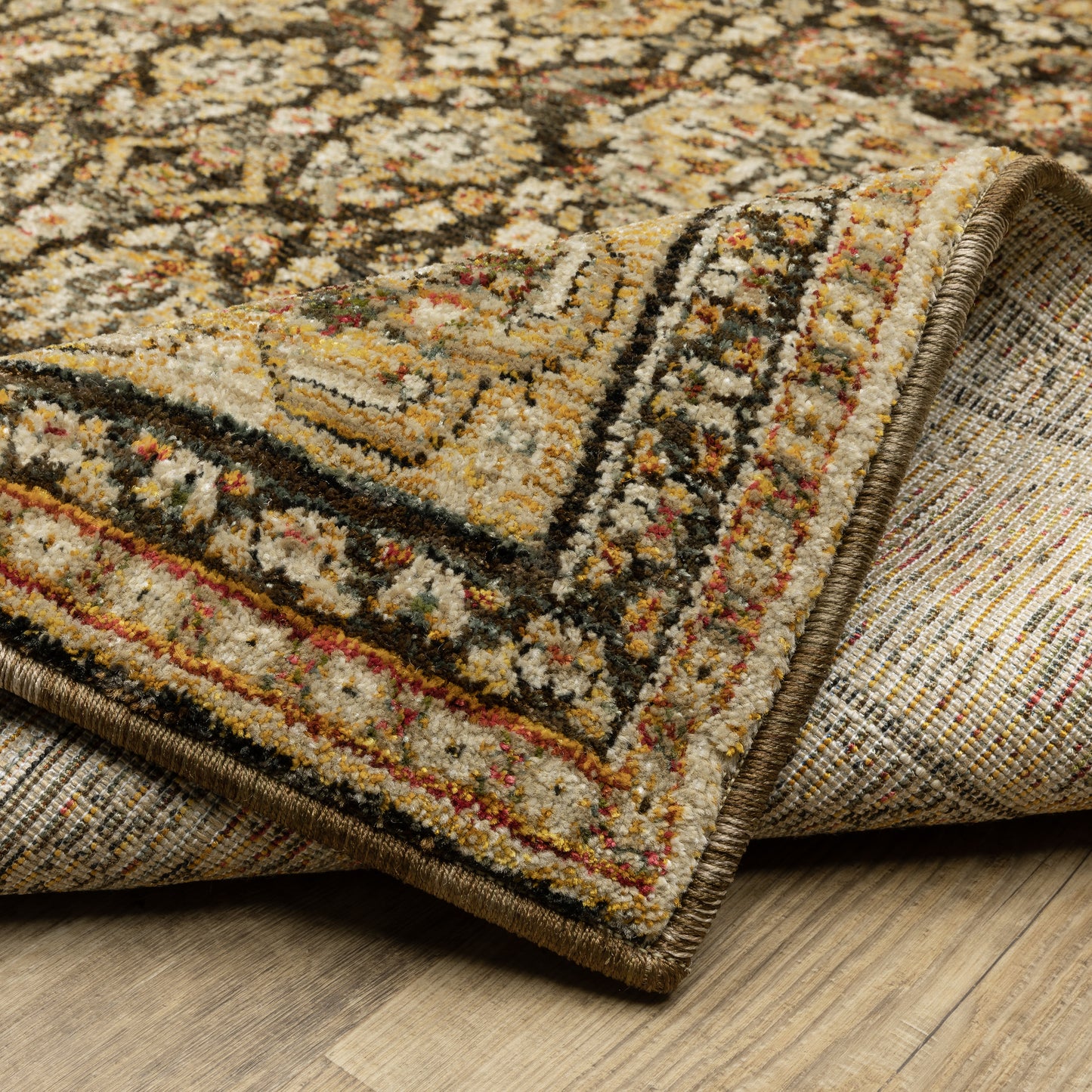 Andorra Oriental Brown/ Gold Cut Pile Rug