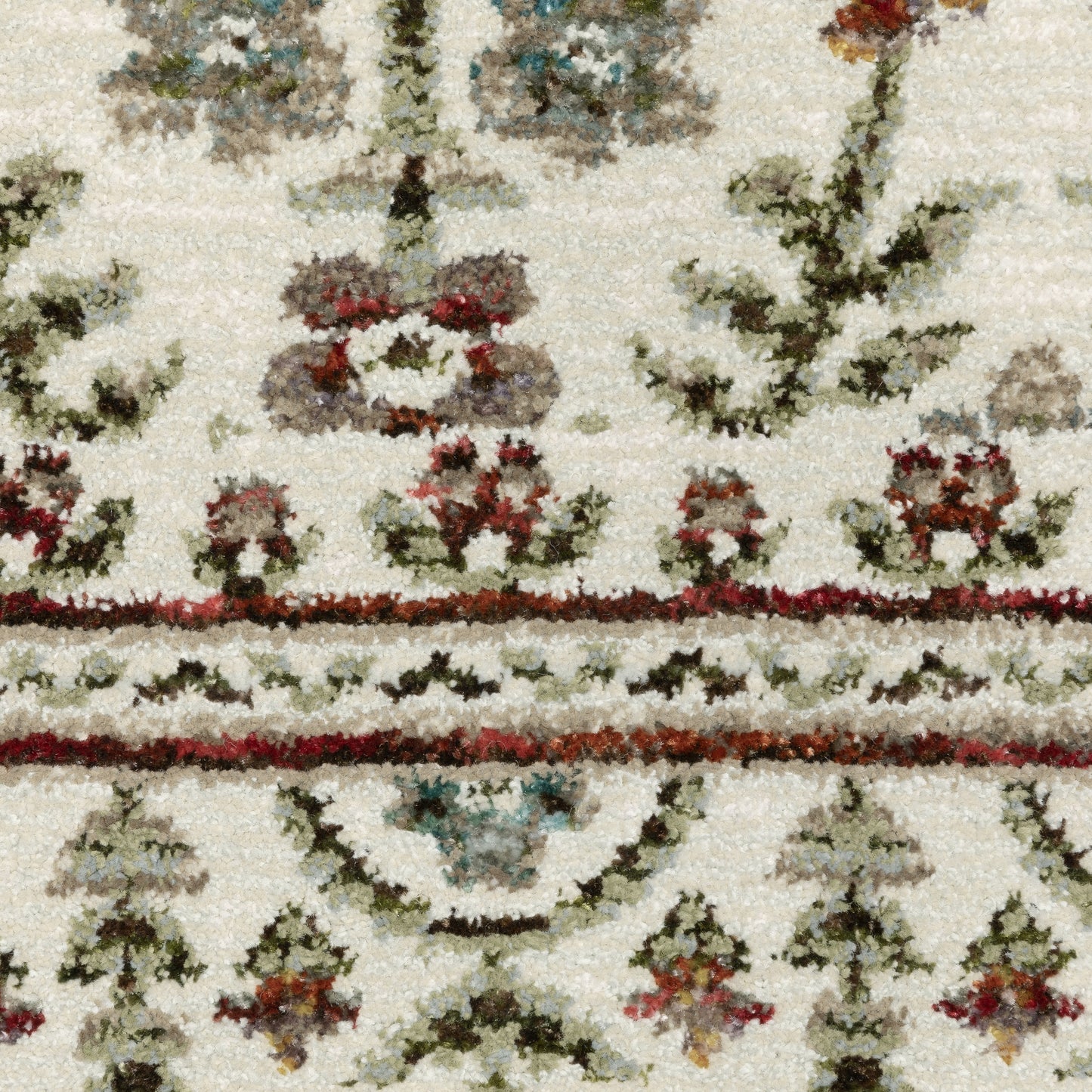 Andorra Floral Ivory/ Red Cut Pile Rug