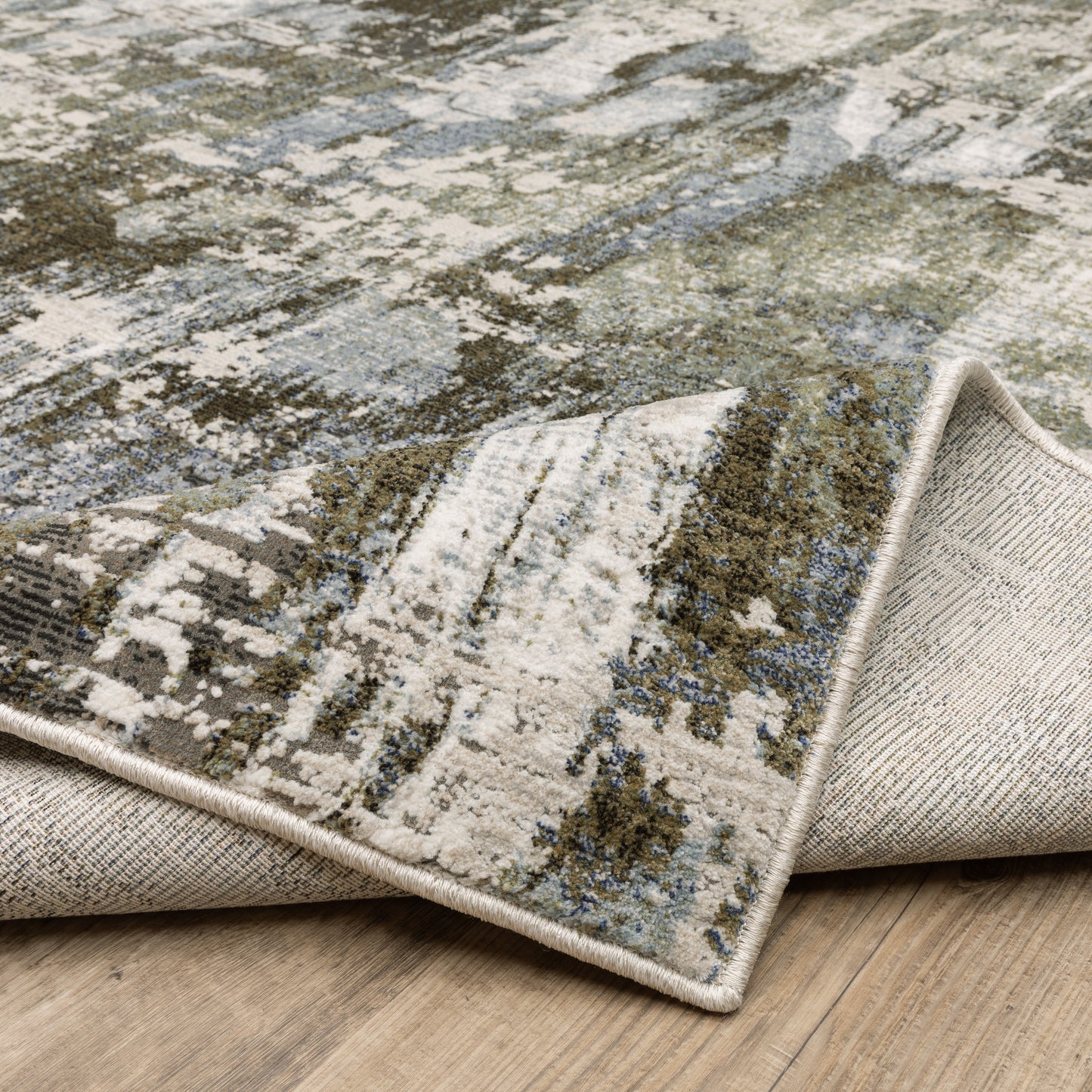 Caravan Abstract Green/ Blue Cut Pile Rug