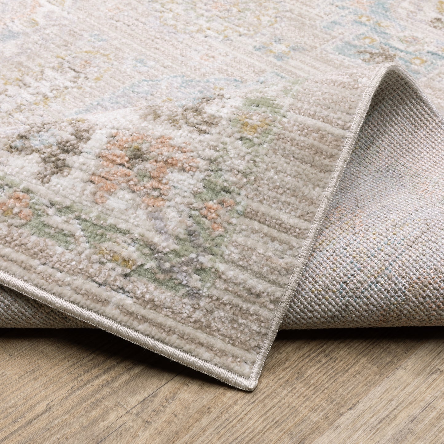 Cavett Floral Beige/ Blue Distressed Cut Pile Rug