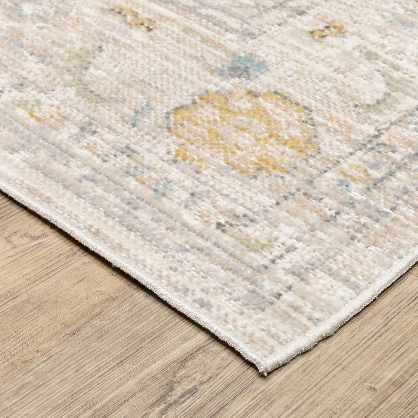 Cavett Medallion Beige/ Blue Oriental Cut Pile Rug