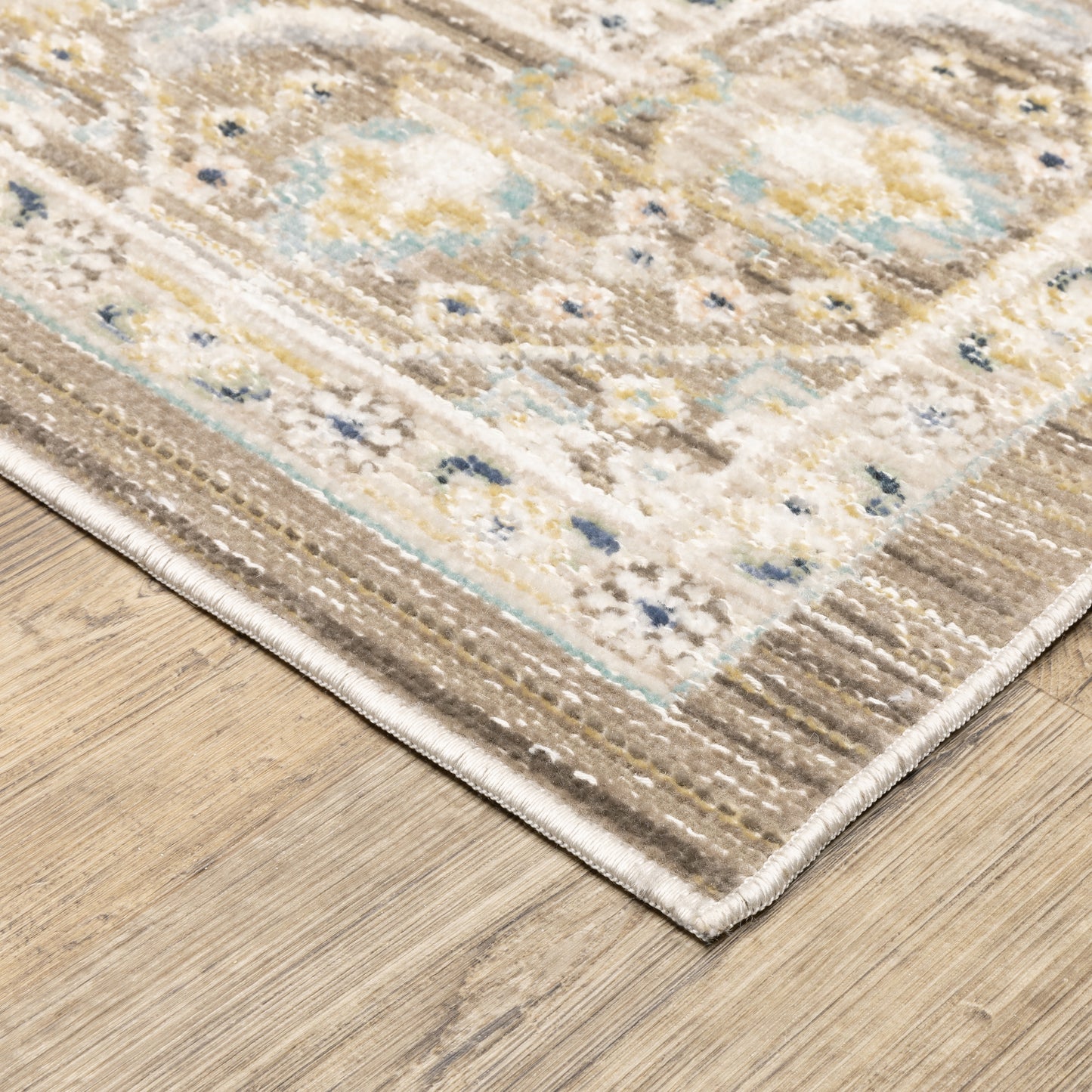Cavett Medallion Brown/ Blue Oriental Cut Pile Rug