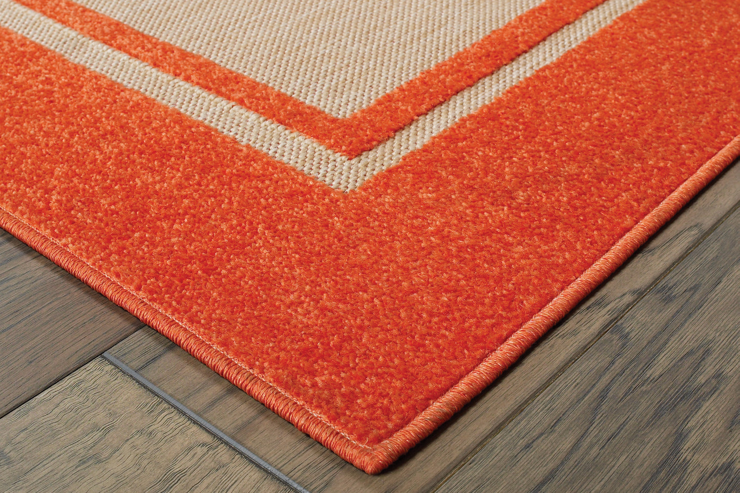 Cayman Outdoor Sand/ Orange Border Mixed Pile Rug