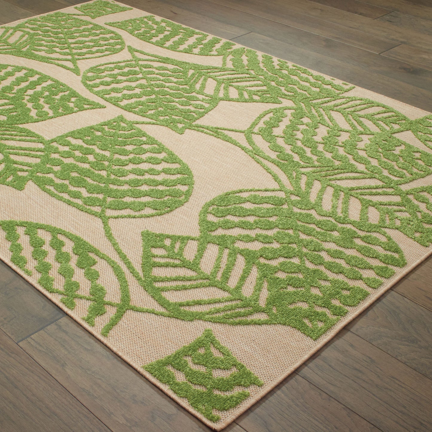 Cayman Botanical Sand/ Green Outdoor Mixed Pile Rug