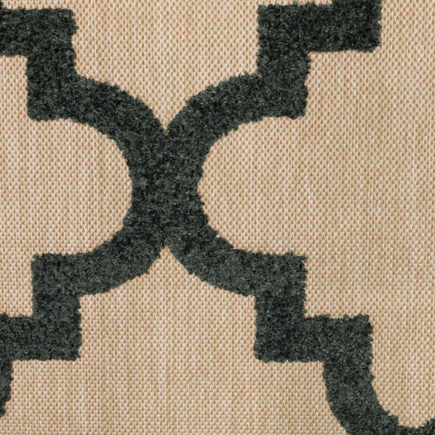 Cayman Lattice Sand/ Charcoal Outdoor Mixed Pile Rug