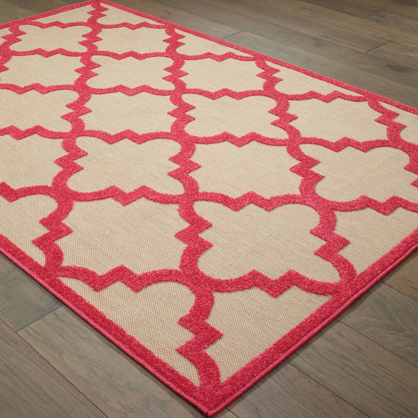 Cayman Lattice Sand/ Pink Outdoor Mixed Pile Rug