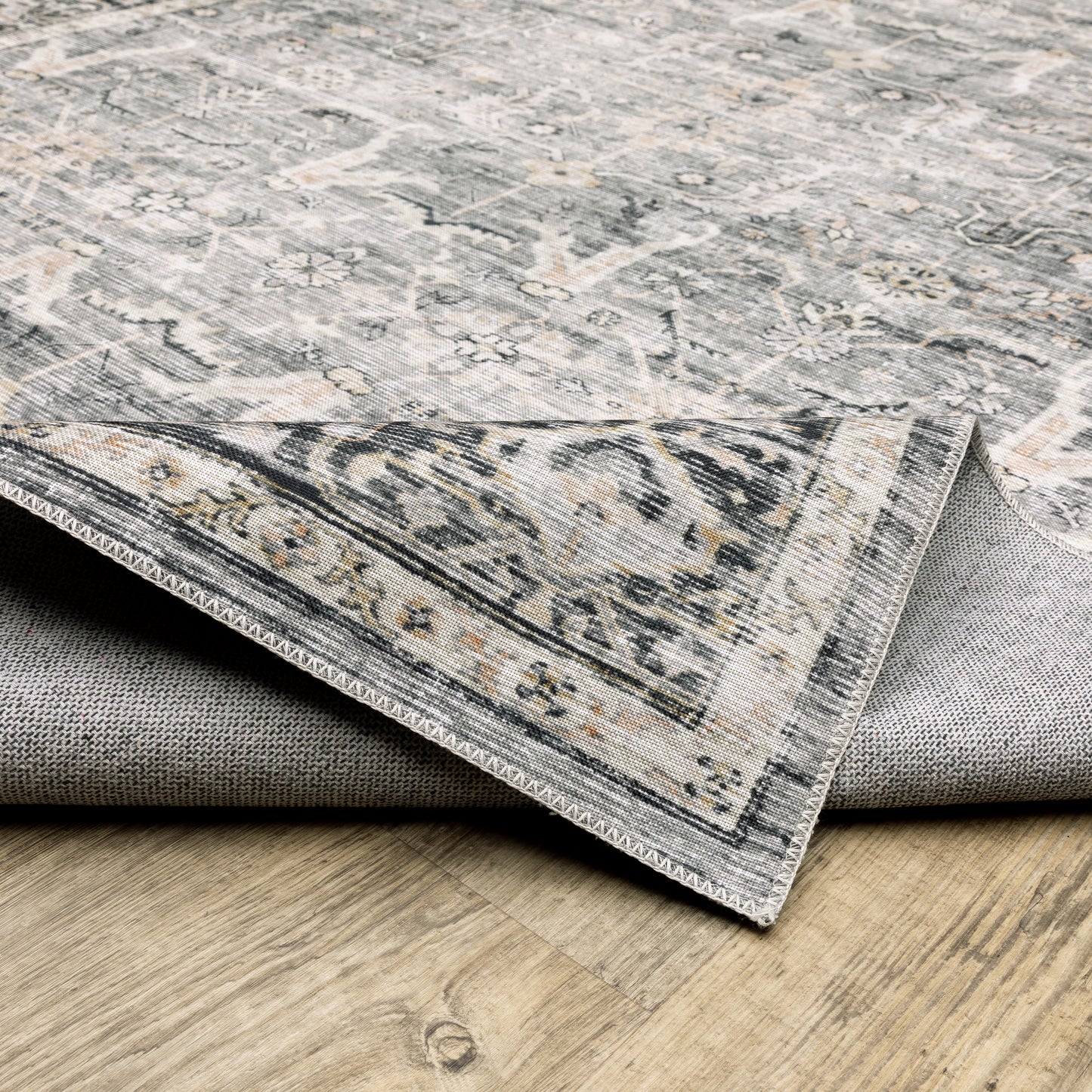 Charleston Distressed Charcoal/ Grey Oriental Flat Weave Rug