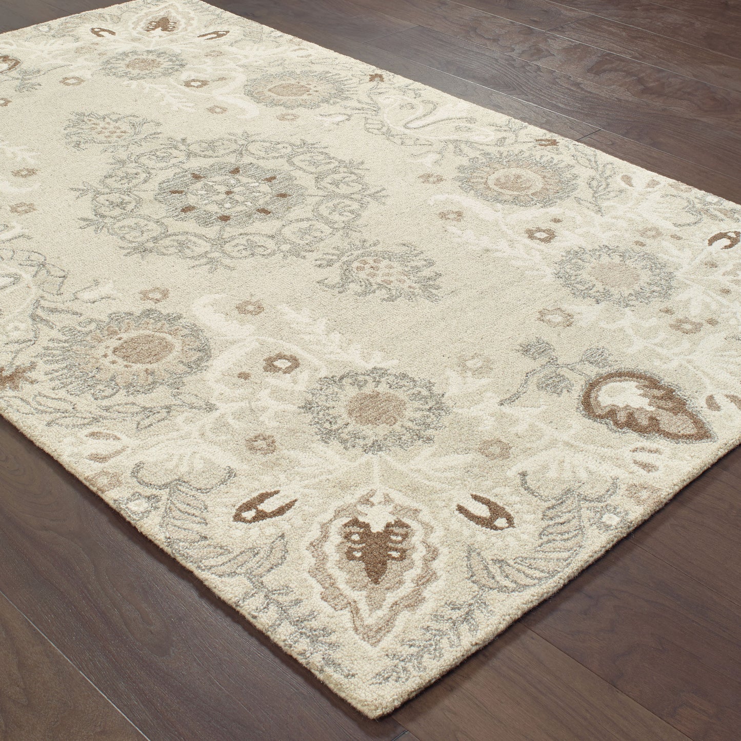 Craft Medallion Sand/ Ash Oriental Loop Pile Rug
