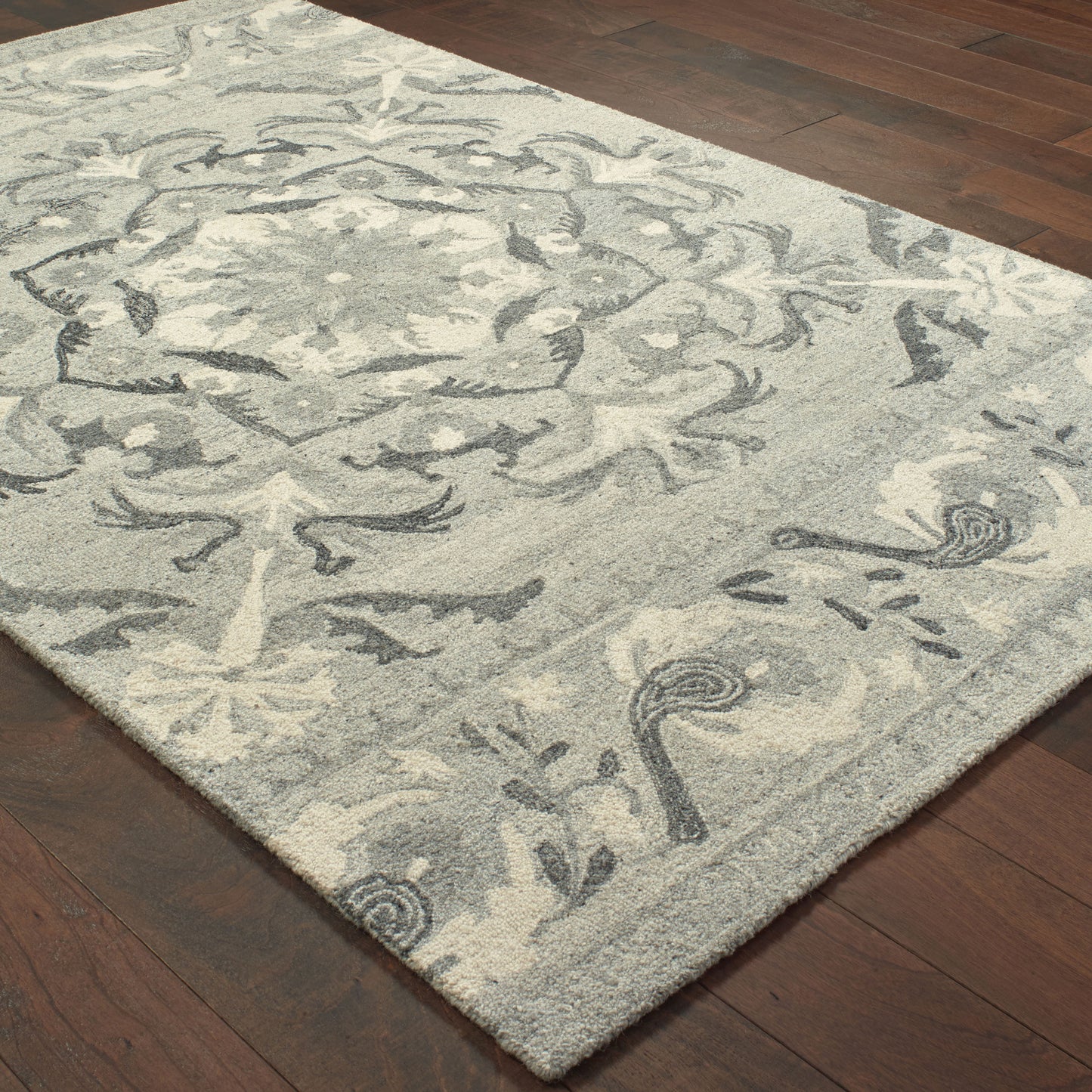 Craft Border Ash/ Ivory Medallion Loop Pile Rug