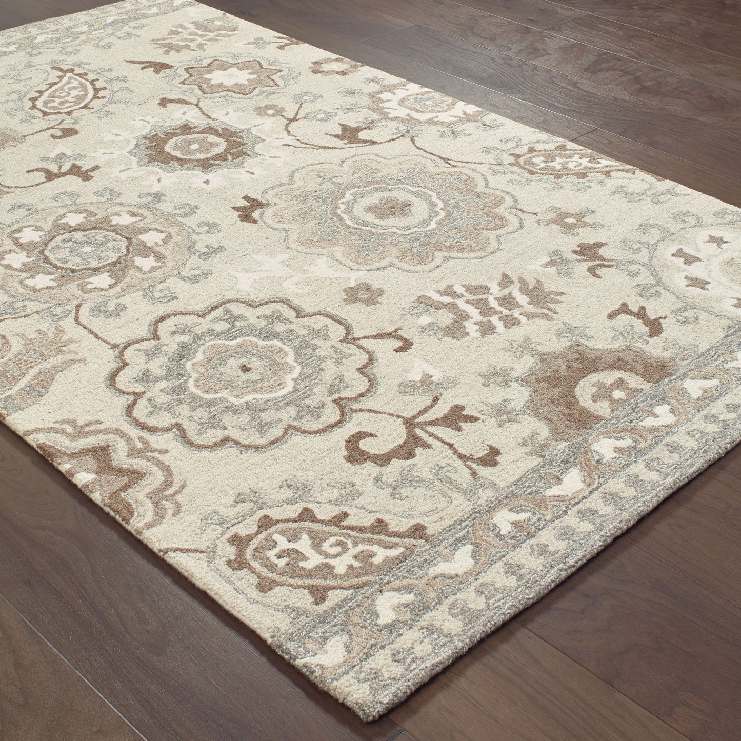 Craft Medallion Ivory/ Grey Floral Loop Pile Rug
