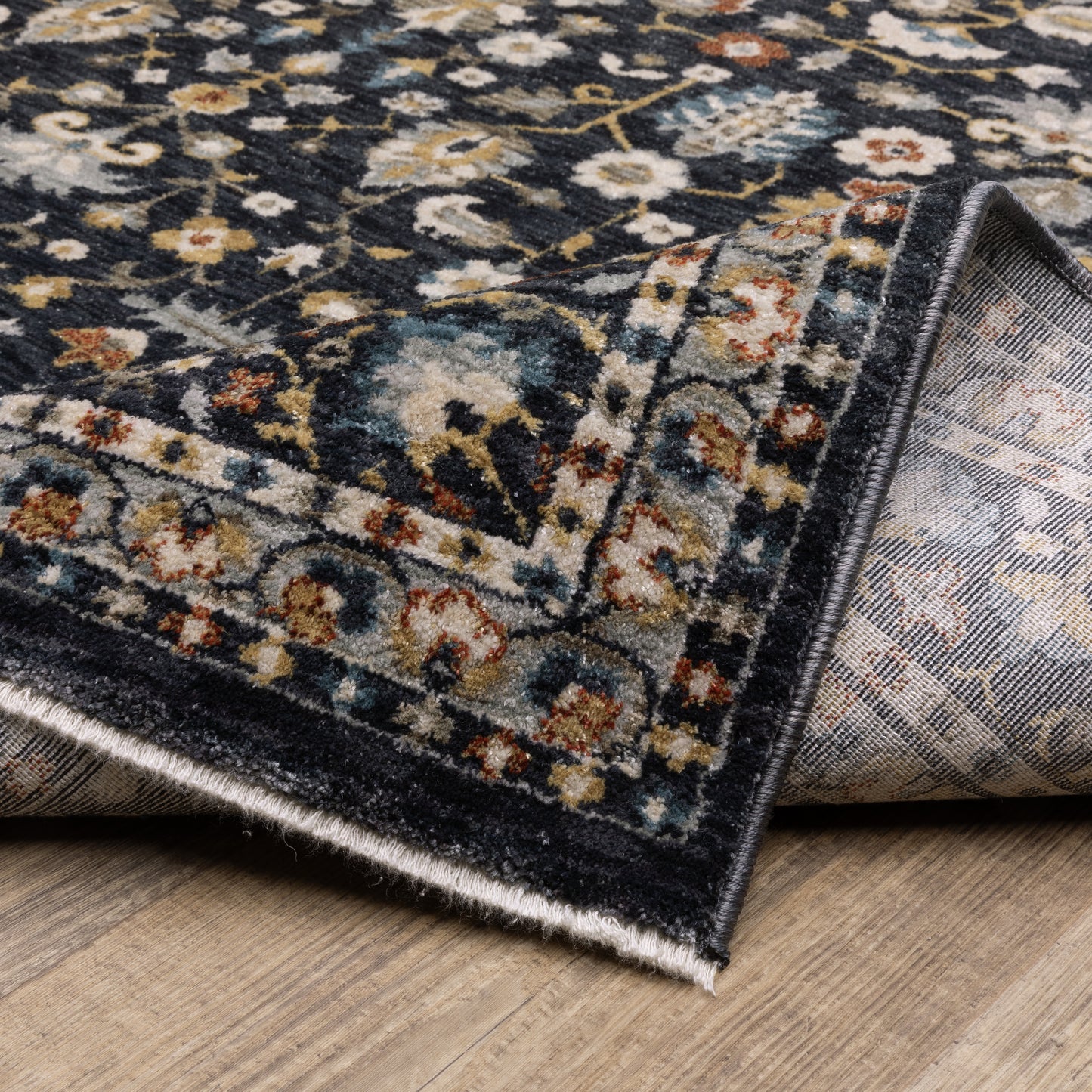 Eliana Border Blue/ Multi Floral Cut Pile Rug