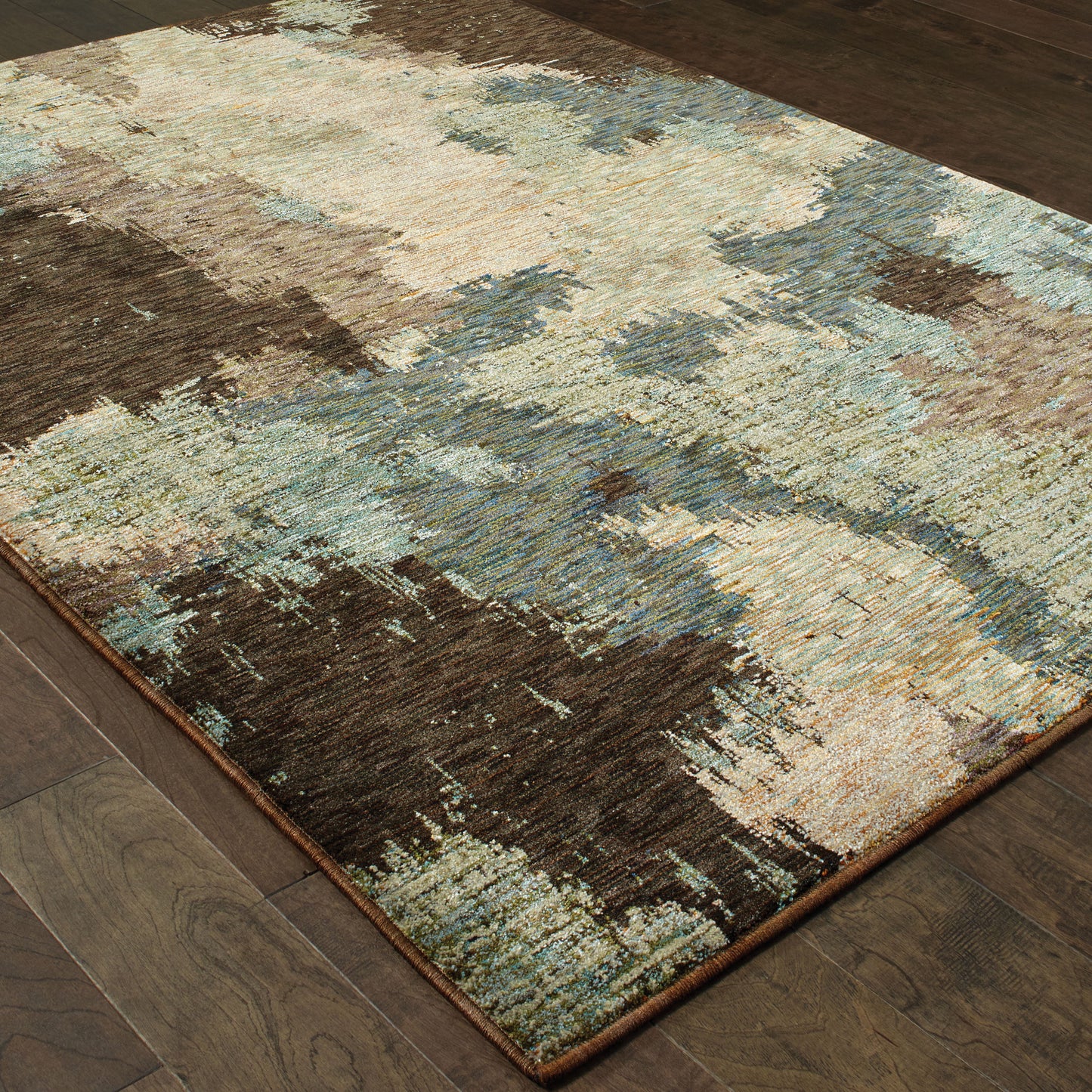 Evolution Abstract Blue/ Brown Cut Pile Rug