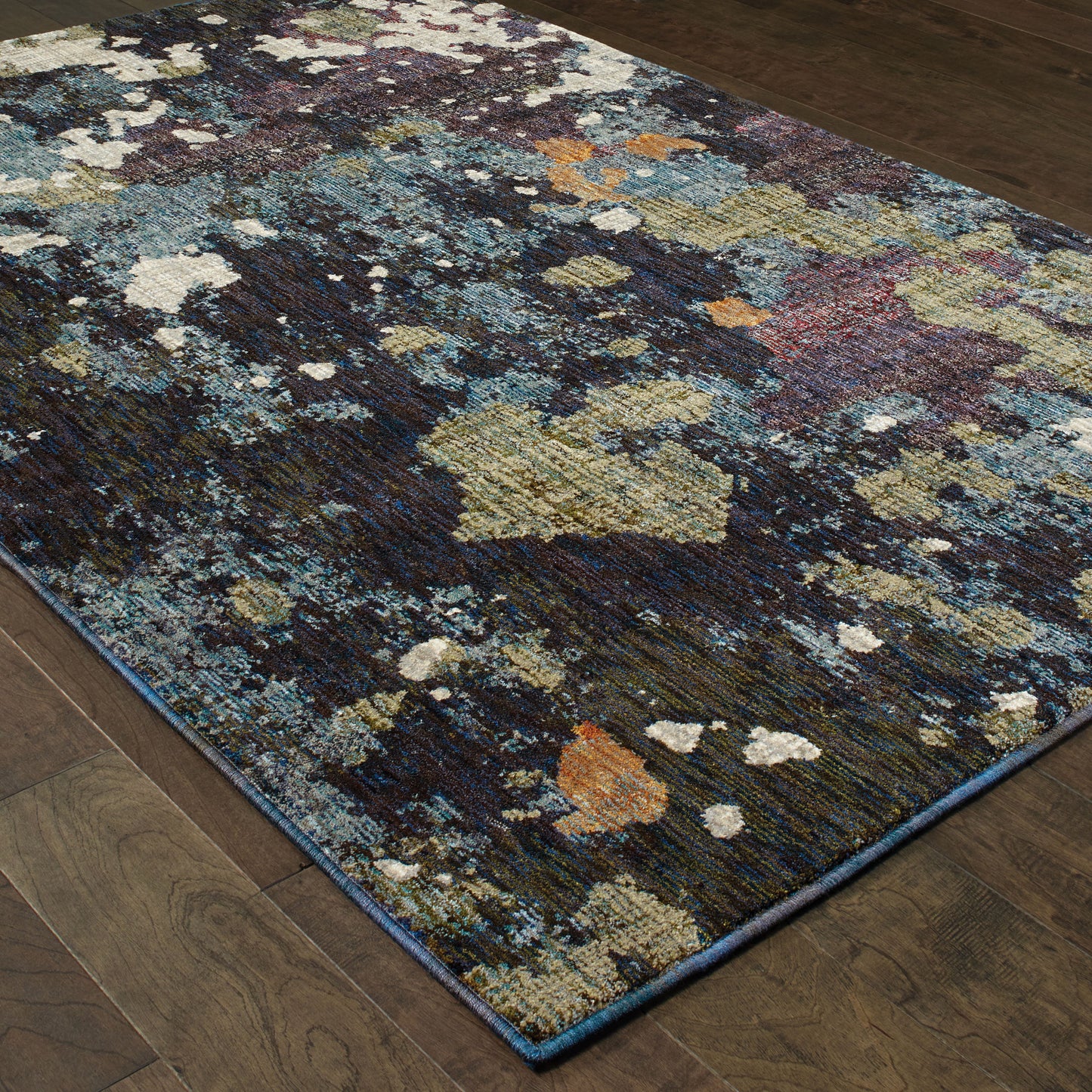 Evolution Abstract Navy/ Green Cut Pile Rug