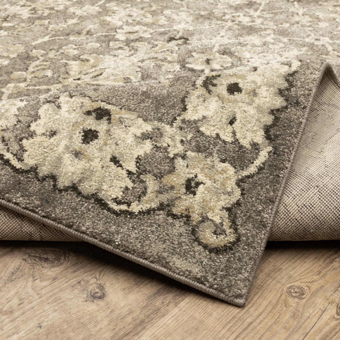 Florence Floral Grey/ Beige Oriental Cut Pile Rug