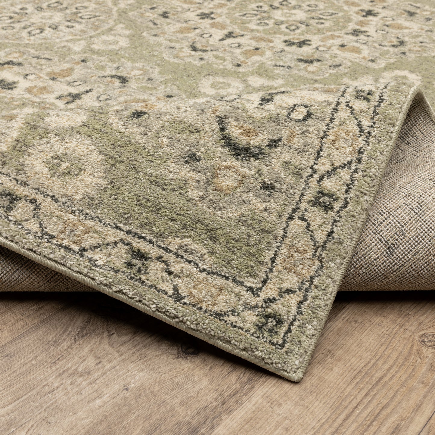 Florence Medallion Green/ Ivory Floral Cut Pile Rug