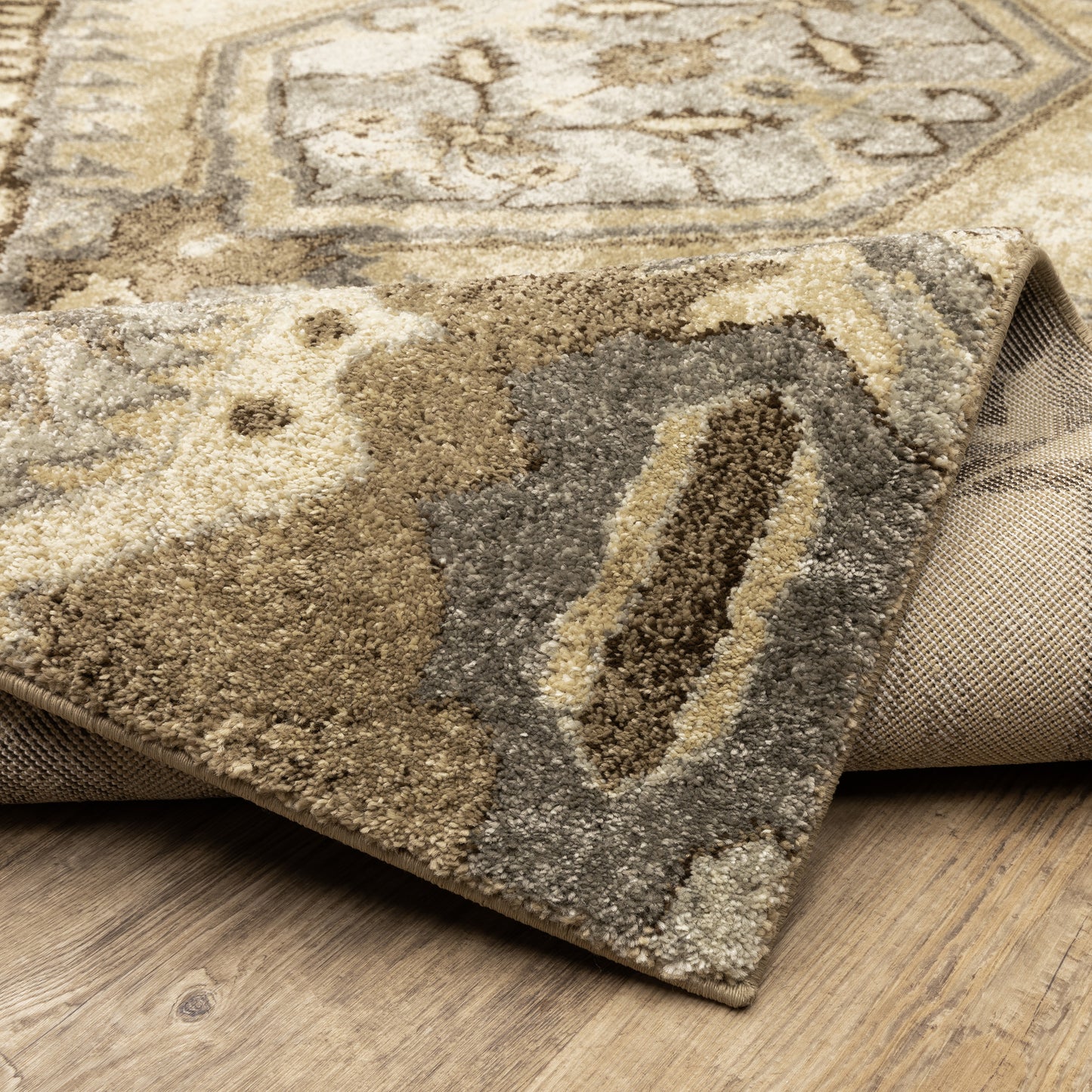 Florence Oriental Beige/ Gold Medallion Cut Pile Rug