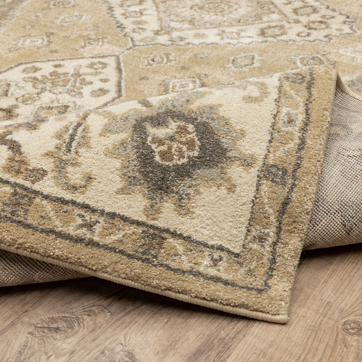 Florence Medallion Beige/ Grey Floral Cut Pile Rug