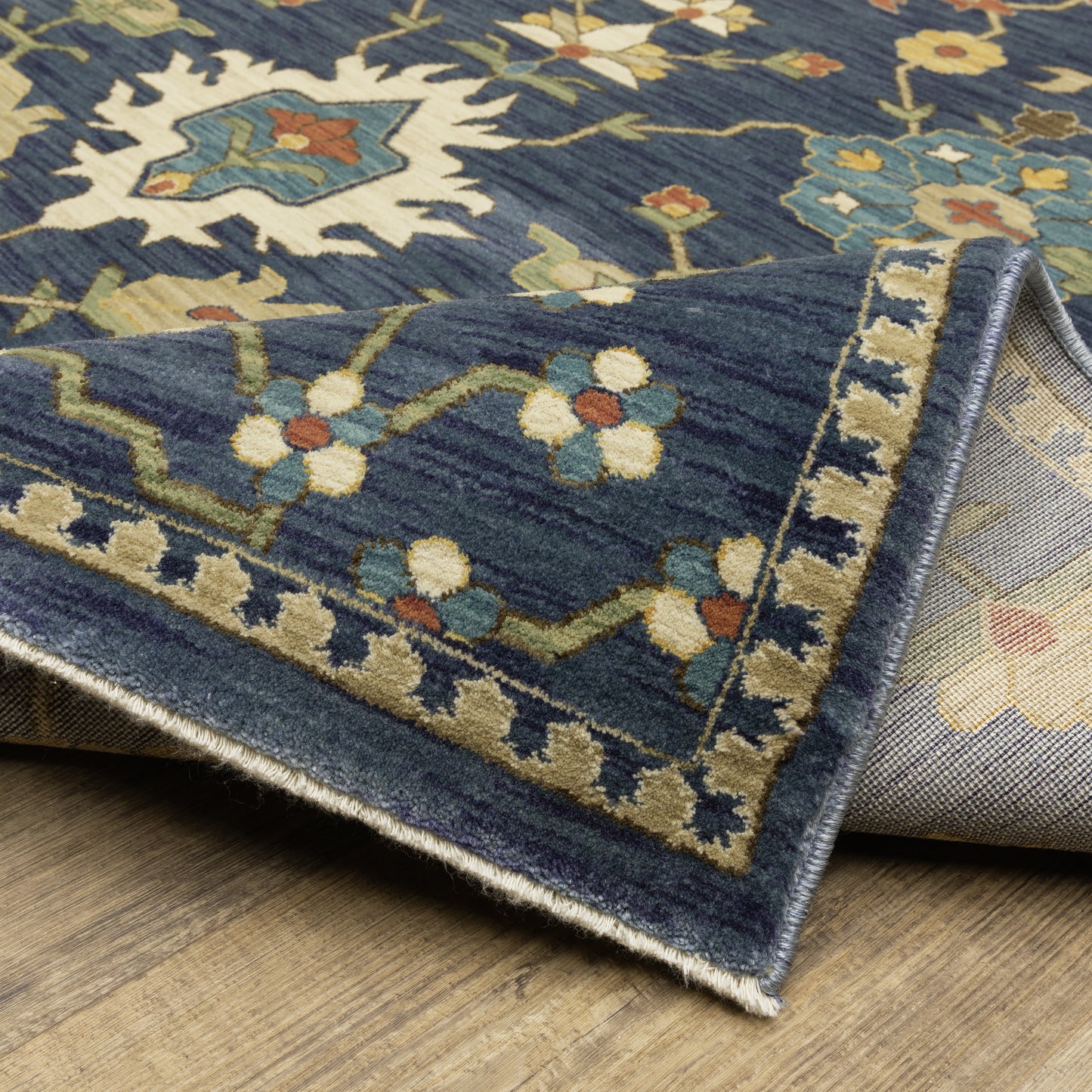 Francesca Floral Blue/ Multi Oriental Cut Pile Rug